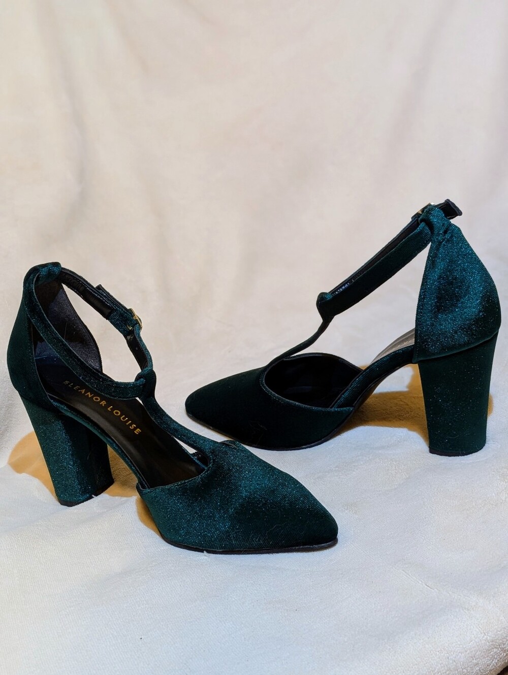 New Emerald Green Velvet Wedding Heels – US 6.5 / EU 37 – Block Heel